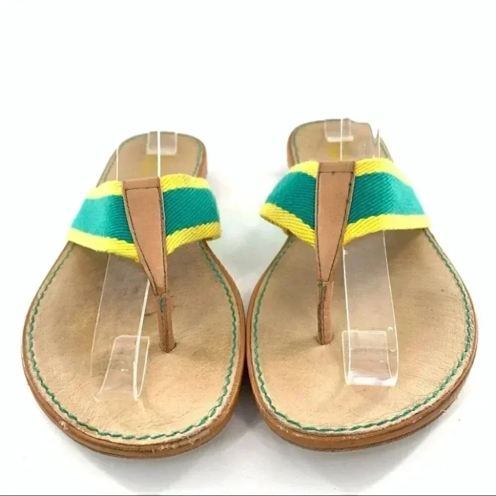 Splendid womens sandals sz 8 green yellow canvas retro beach preppy flip flops